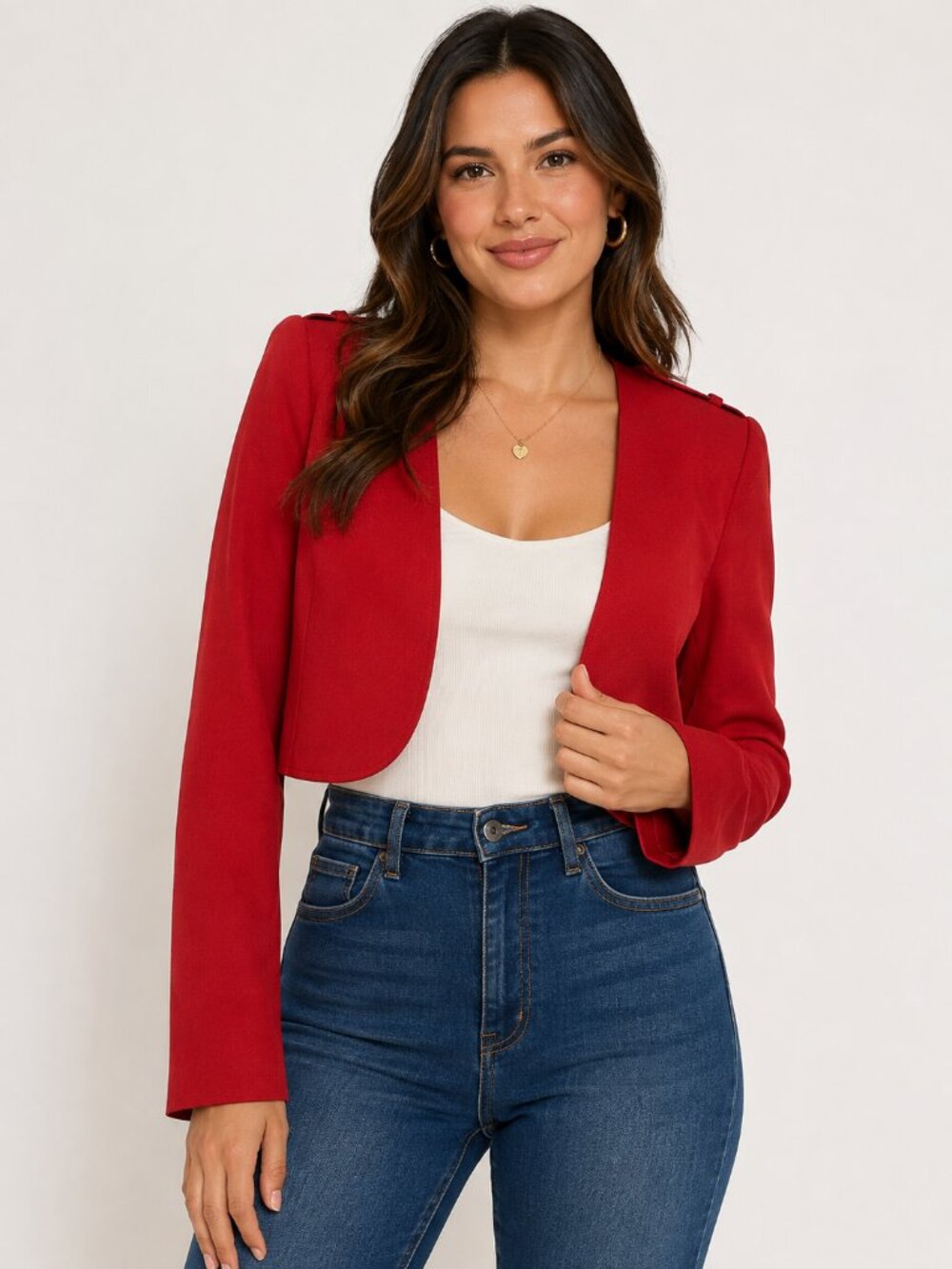 Dana Buchman 100% Silk Red Cropped Bolero Jacket Size 6 Open Front Dressy